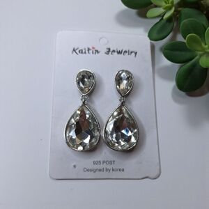 Silver Crystal Drop Earrings 925 Post